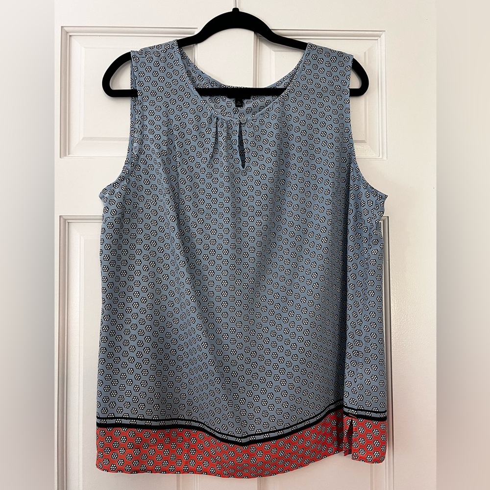 Talbots Blue and Red Patterned Sleeveless Blouse